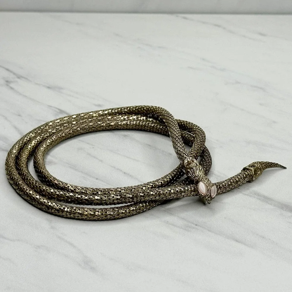 Vintage Gold-Tone Snake Waist Belt with Pearl Eye
